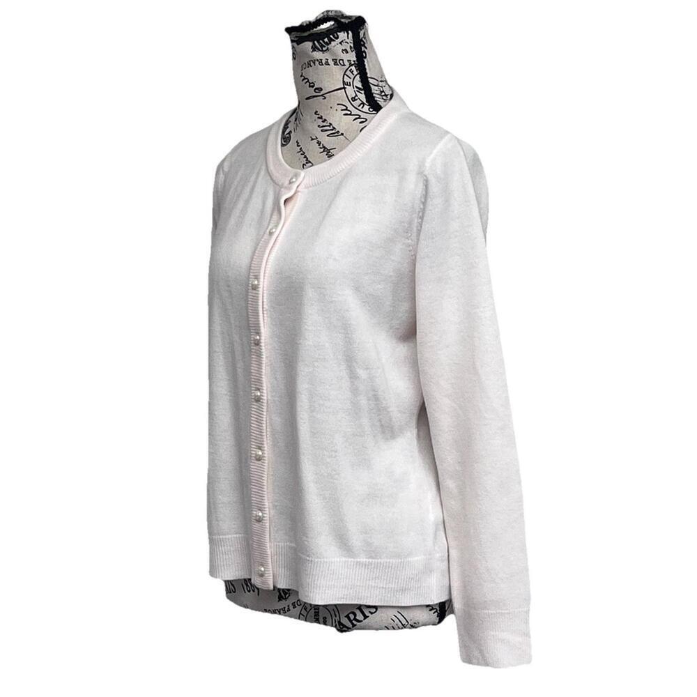 Sag Harbor Ivory Pearl Button Cardigan PM Petite Soft Classic Preppy Minimalist - Picture 3 of 9